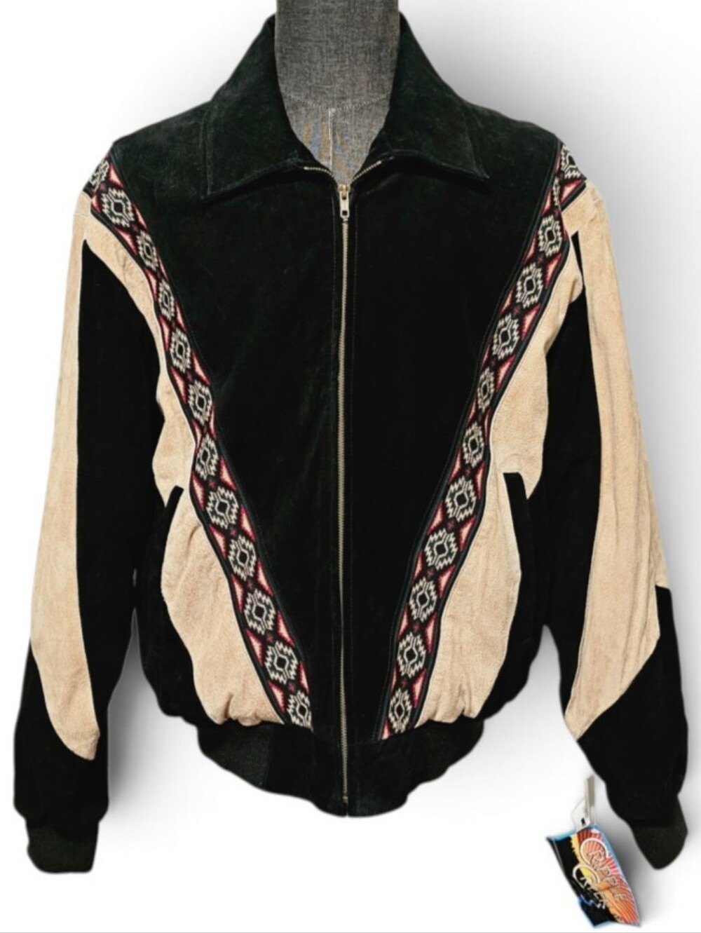 Cripple Creek Southwestern Suede Leather Bomber Jacket Aztec Western NWT Size M